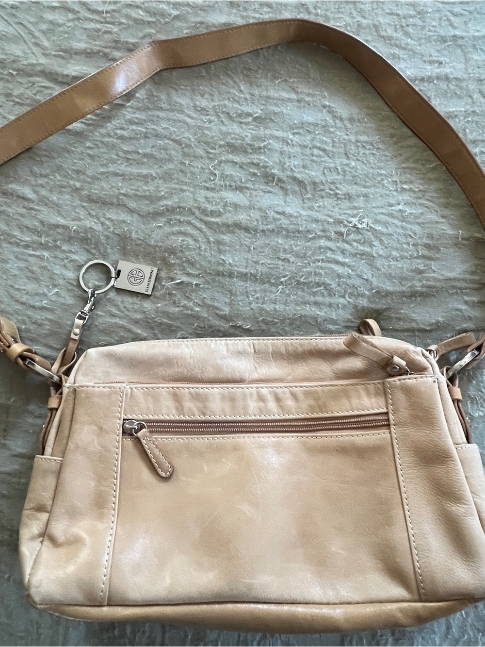 Giani Bernini Beige Leather Zip Up Purse with Strap Old Money Quiet Luxury - Picture 2 of 16